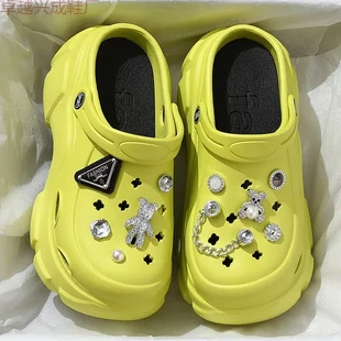 凉鞋 外穿2025洞洞鞋 防滑沙摊鞋 超厚底高跟增高夏季 女 EVA包头女款