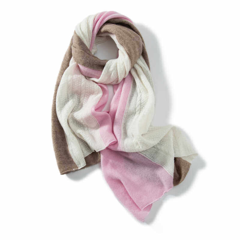 秋冬新款羊绒围巾女拼接针织保暖加厚麻花纹羊绒披肩围脖保暖两用