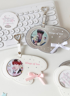 原创皮质丝带吧唧套追星圆卡收纳展示套背包装饰挂件谷子徽章卡套