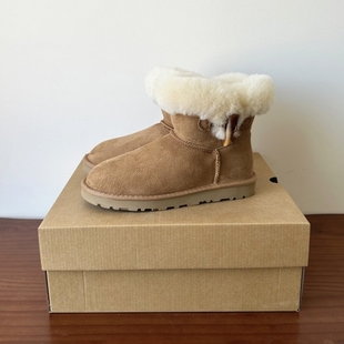 河南桑坡羊皮毛一体真皮纯羊毛一粒牛角扣雪地靴女短筒短靴大棉鞋