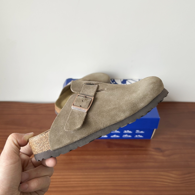 thumbnail for Birkenstock shoes, real cowhide, oak leather, toe slippers, unisex flat semi-slippers, women's spring and summer wear Boken