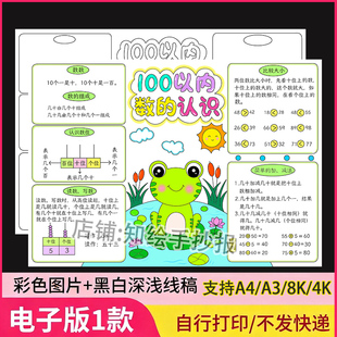 100以内数的认识思维导图模板数学一年级下册第三单元手抄报线稿