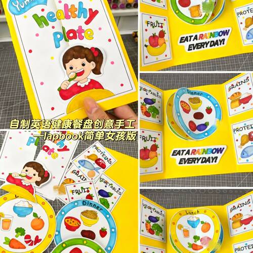 三年级下册饮食健康餐盘lapbook手工立体翻翻书制作材料素材模板