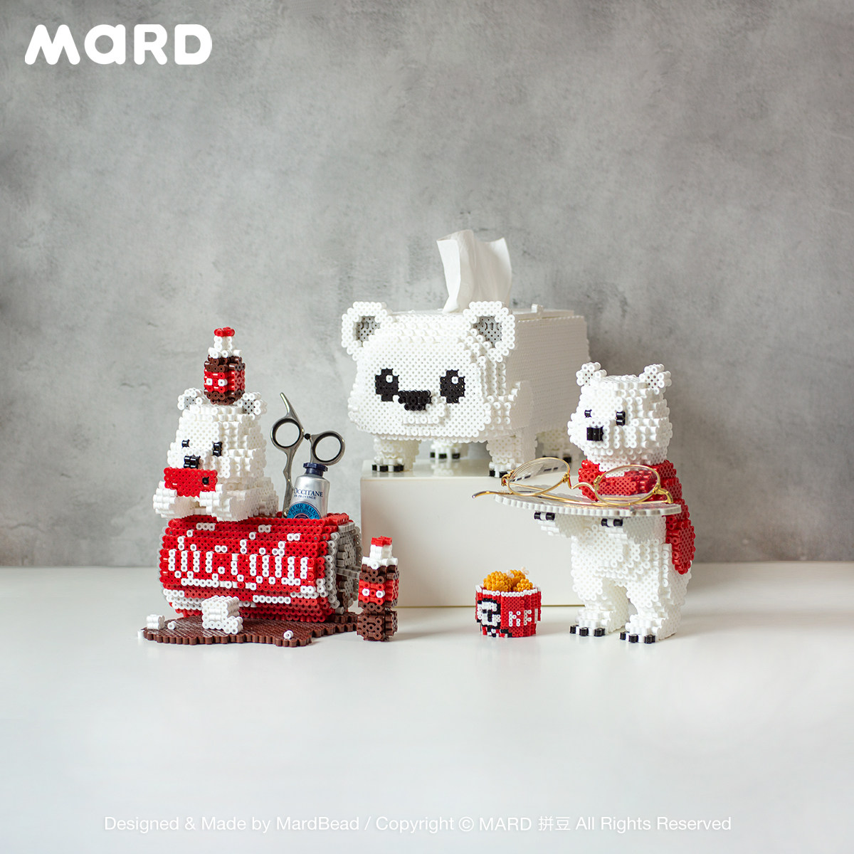 mard拼豆原创 拼拼豆豆 桌面收纳手机支架材料包可口可乐北极熊