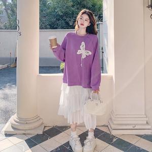 小个子假两件拼接卫衣连衣裙女2025秋季新款超好看韩版宽松蛋糕裙,女装连衣裙,浙宝256