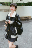 黑色炸街小个子皮衣外套女2025春新款韩版宽松时尚减龄棒球服夹克，女装皮衣，浙宝256