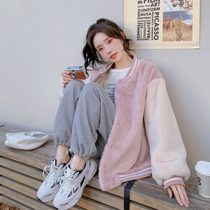 档口现货 2023冬 粉色兔毛外套棒球服 D721-P145-控228图片