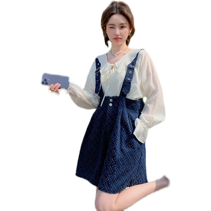 已现货2023夏短款背带裤短裤高腰宽松牛仔X361-P85-控148,女装牛仔裤,浙宝256