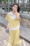现货2023夏新款假两件套衬衫裙套装有弹性X383-P135-控188，女装套装/套裙，浙宝256