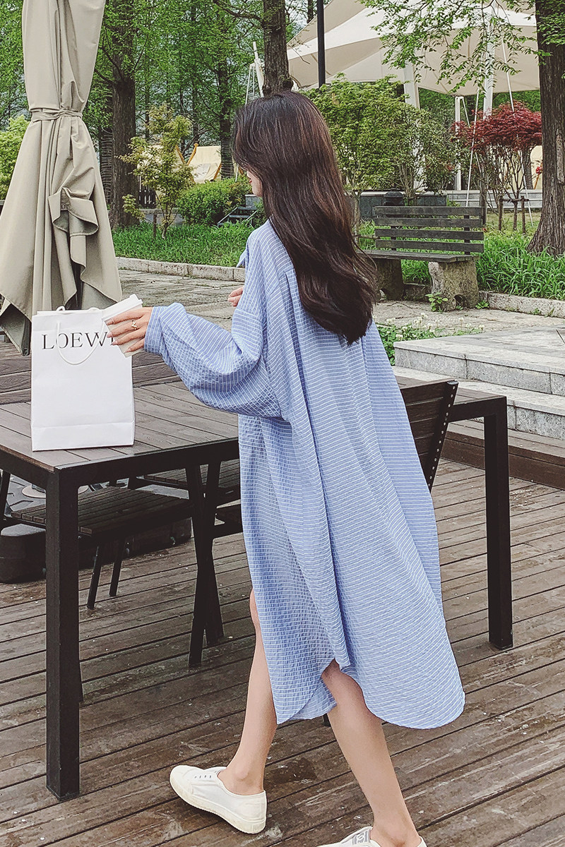 蓝色时尚衬衫防晒衣女外套女薄款中长款仙女森系超仙洋气防晒服,女装防晒衣,浙宝256