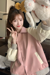 【档口现货】新增粉色 2023秋皮衣短外套棒球服 C160-P130-控188图片