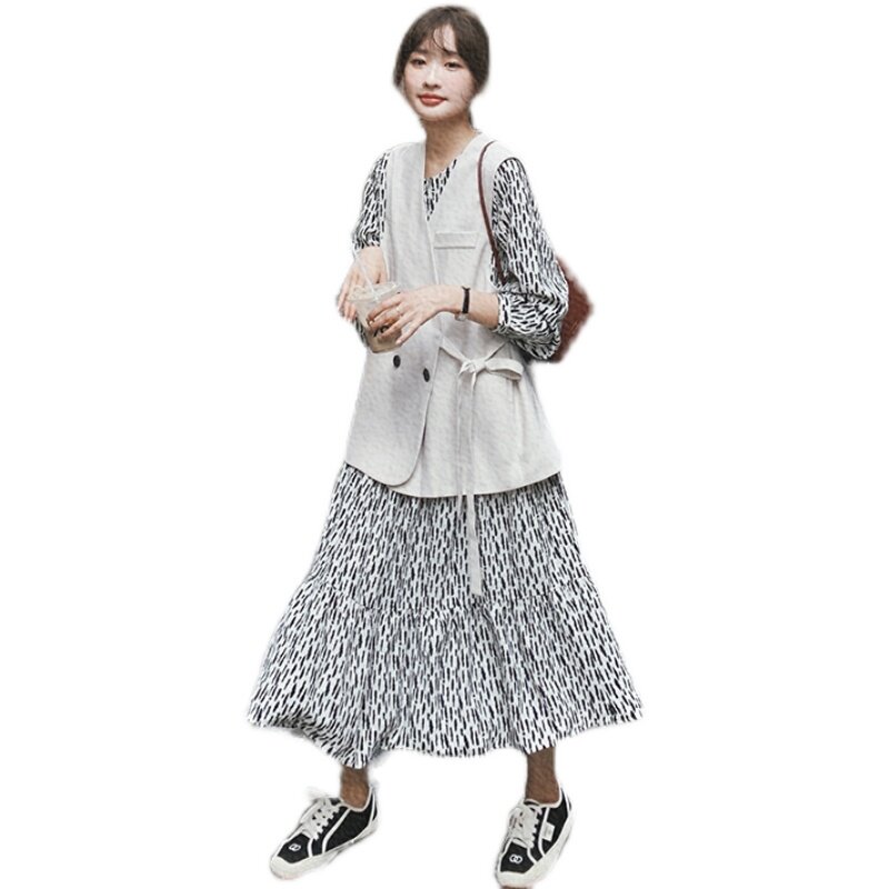 2025春秋新款今年流行轻熟风气质连衣裙西装马甲长裙女,女装连衣裙,浙宝256