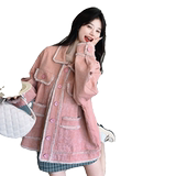 粉色宽松休闲牛仔小香风外套女2025年春季新款学院风拼接夹克上衣，女装短外套，浙宝256