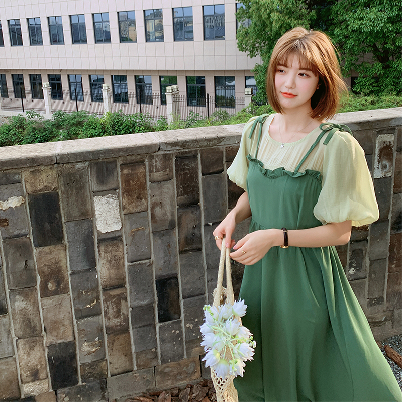 现货2023夏绿色连衣裙X357-P105-控158，女装连衣裙，浙宝256