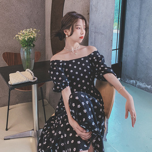 现货2023夏黑色印花连衣裙女X325-P95-控148