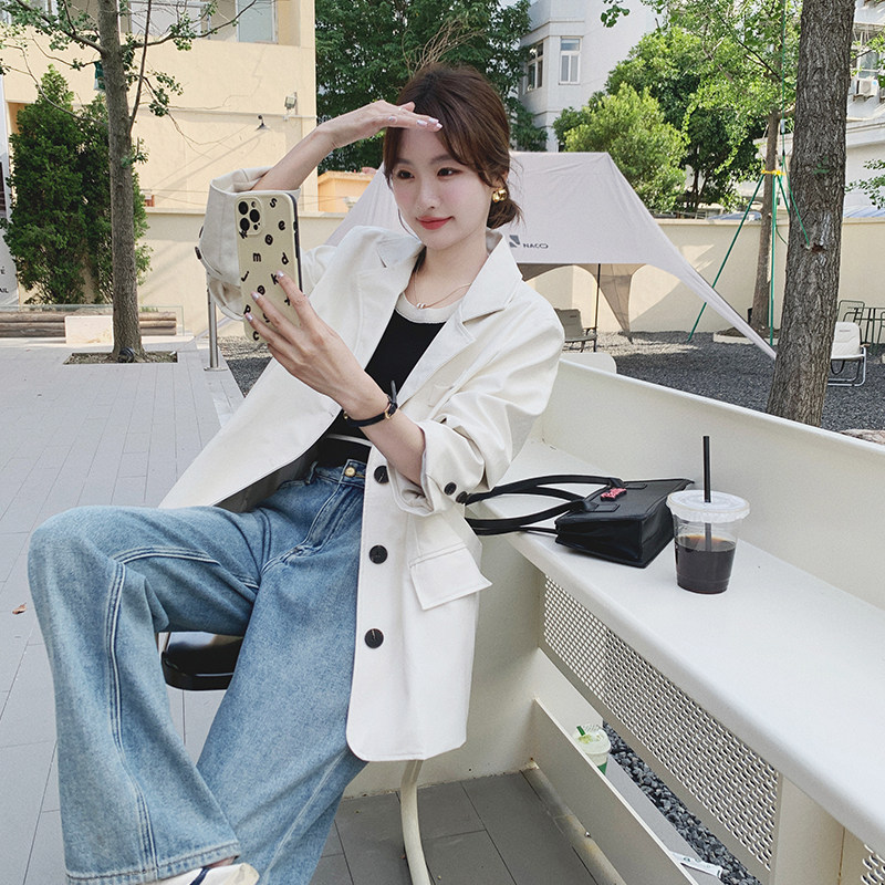 咖色复古PU皮西装外套2025新款女春美拉德复古酷飒高级感西服上衣,女装皮衣,浙宝256