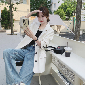 咖色复古PU皮西装外套2025新款女春美拉德复古酷飒高级感西服上衣图片