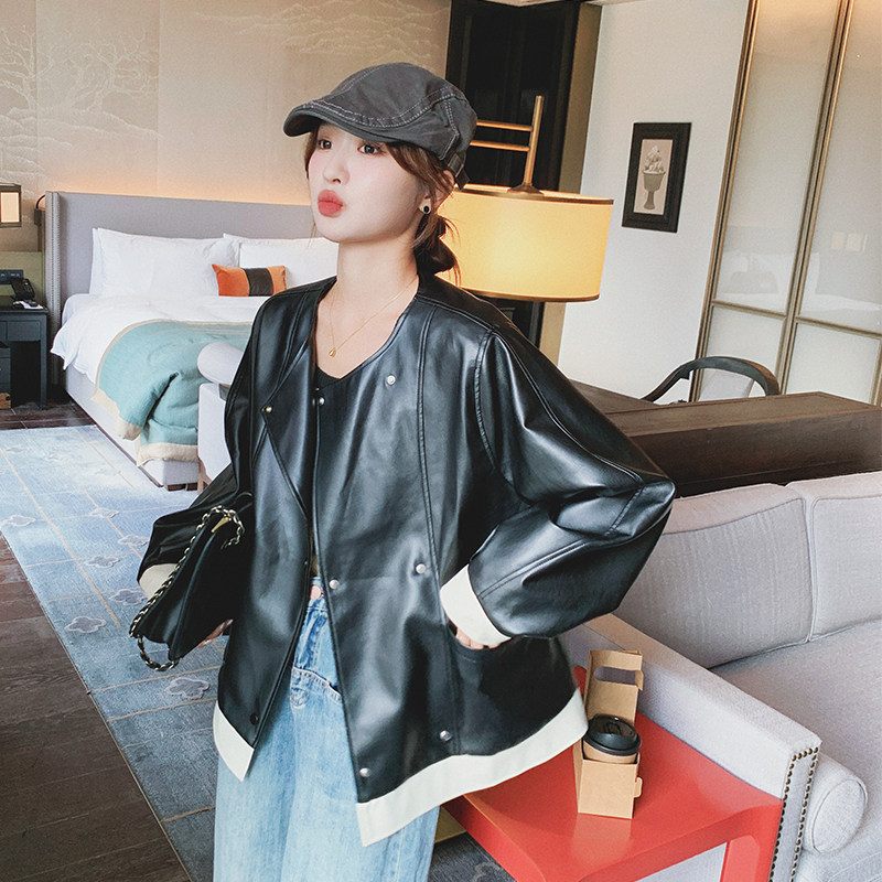 档口已现货2026春两色短款皮衣外套Q588皮衣-P120-控198,女装皮衣,浙宝256