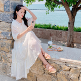 已出货2023夏新款中袖V领长裙雪纺连衣裙X370-P110-控168，女装连衣裙，浙宝256