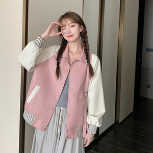 新增粉色 买家秀 已出大货 皮衣棒球服外套  C160-P130-控188图片