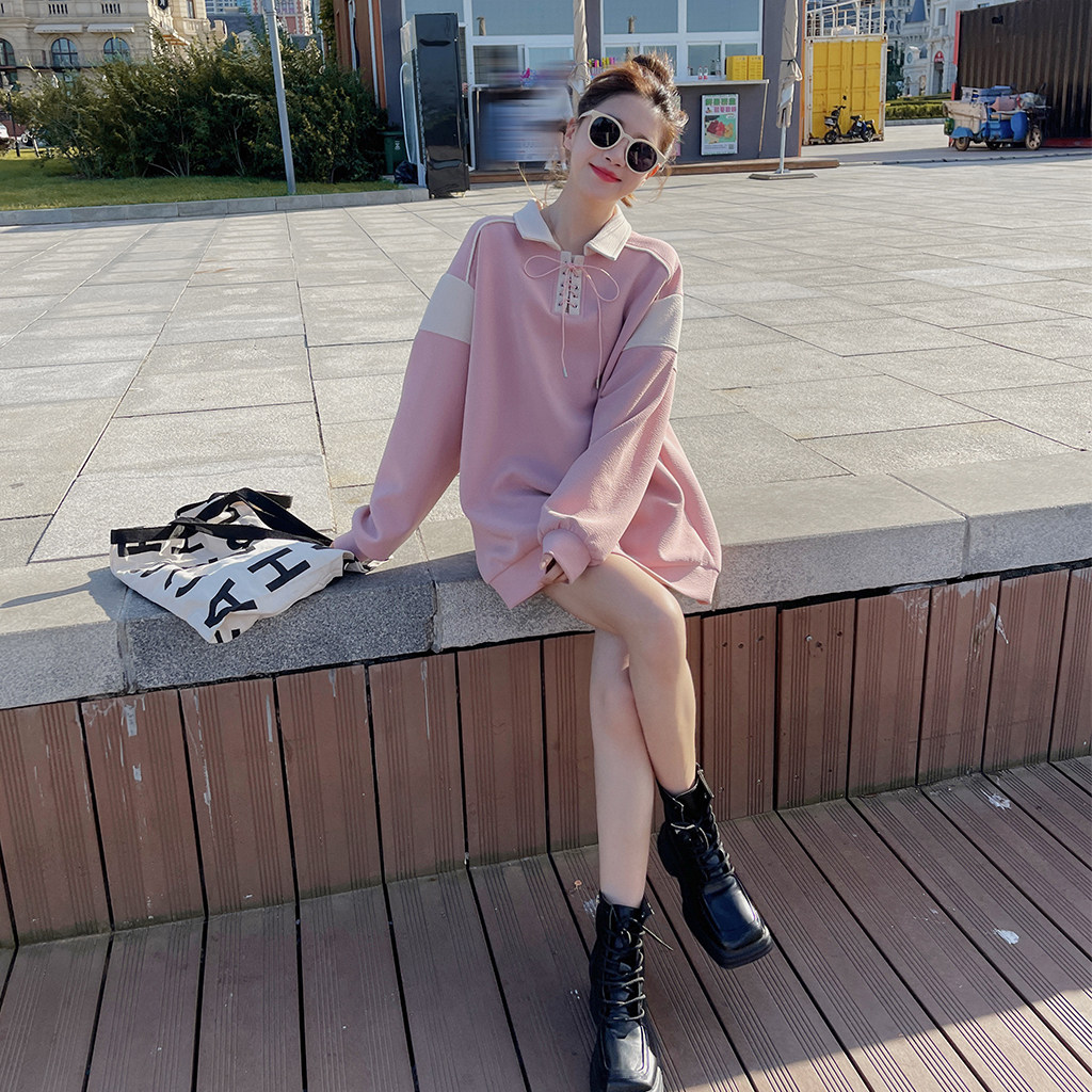 粉色polo领长袖卫衣女2025秋季新款运动休闲减龄小个子漂亮上衣潮,女装卫衣/绒衫,浙宝256
