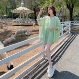 防晒服套装女2025年夏季新款简约纯色薄款宽松短裤防晒休闲两件套，女装套装/套裙，浙宝256