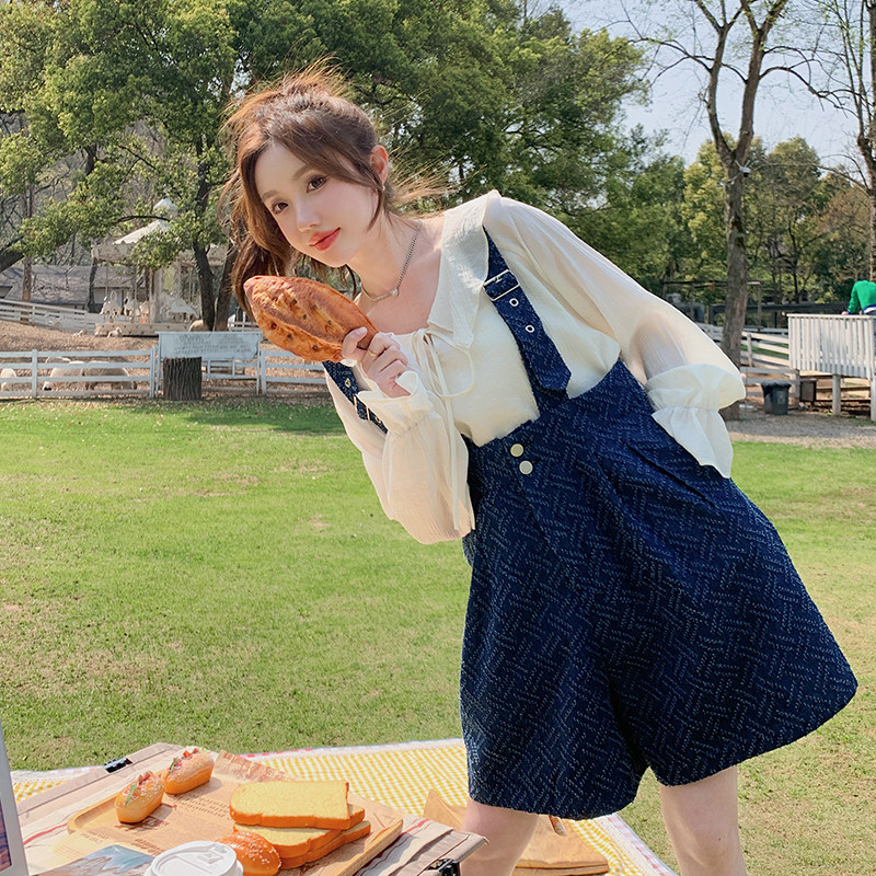 档口现货2023夏韩版宽松减龄牛仔背带裤短裤X361-P85-控148，女装牛仔裤，浙宝256