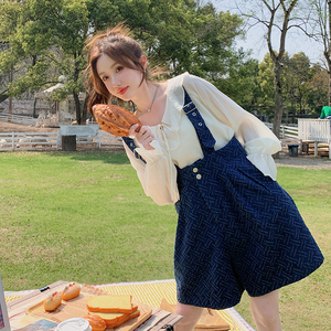 档口现货 2023夏 韩版宽松减龄牛仔背带裤短裤 X361-P85-控148,女装牛仔裤,浙宝256