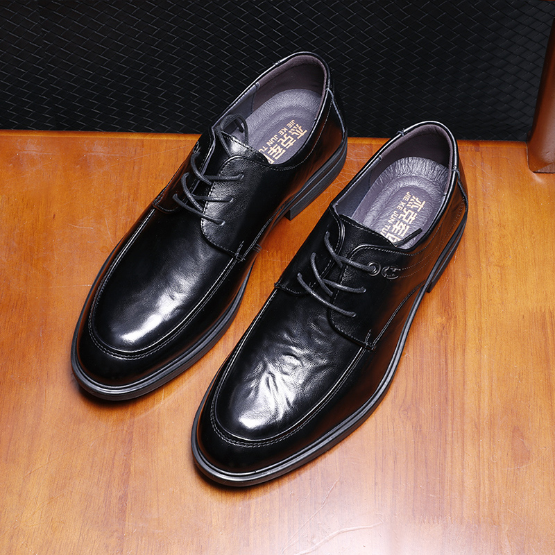 头层牛皮皮鞋男款真皮正装商务黑色系带温州上班工作鞋结婚新郎鞋