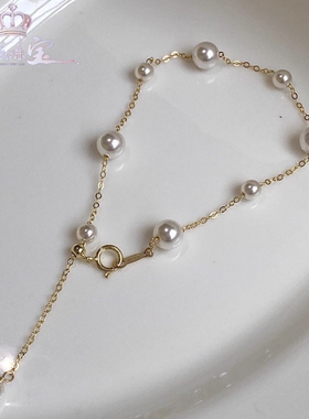 正圆渐变满天星施家珍珠手链时尚轻奢小众14k镀金手饰女ins高级感