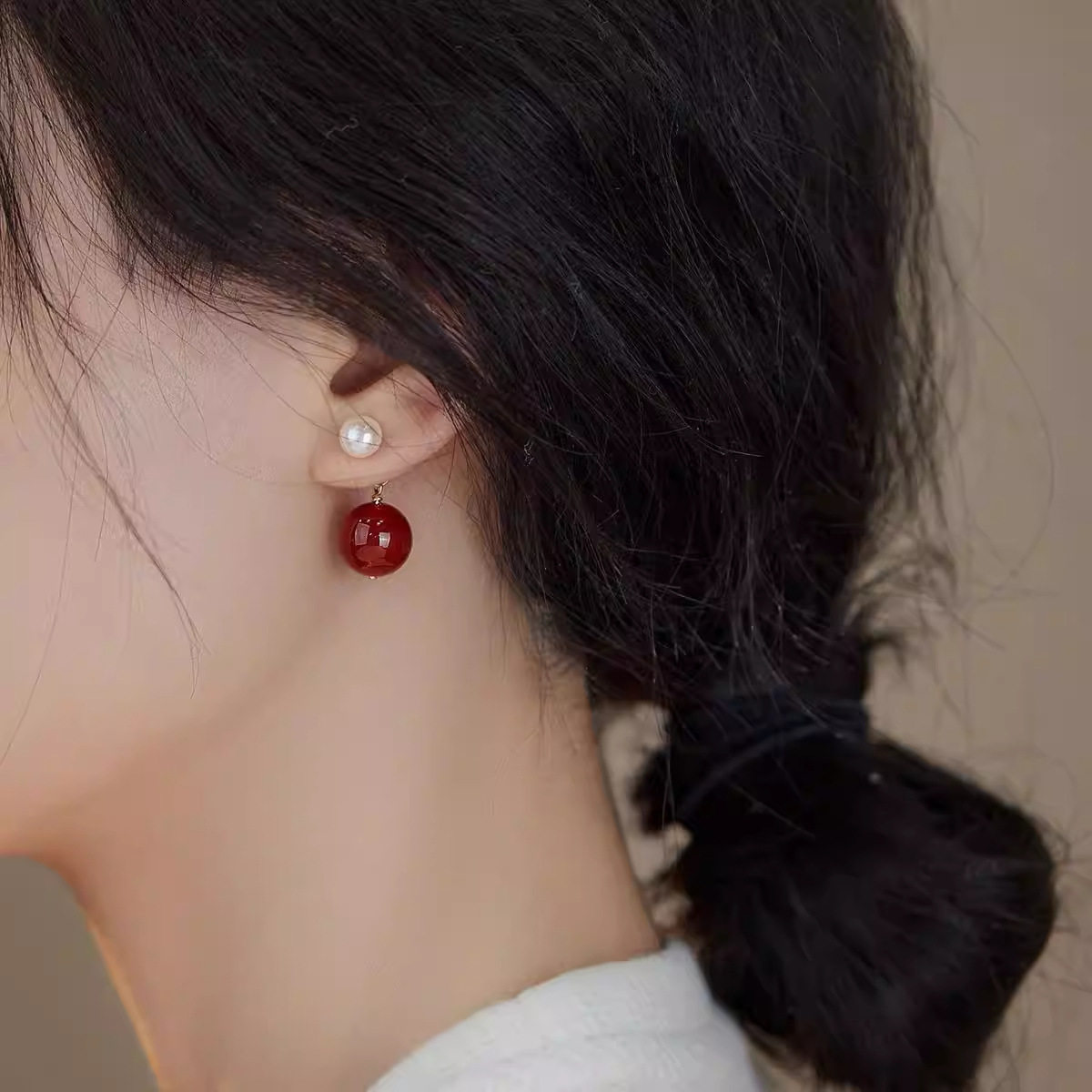纯银耳针天然淡水珍珠红玛瑙耳坠耳环轻奢高级感复古风耳钉气质,珠宝/钻石/翡翠,耳饰,淘宝优惠券,粉丝福利购,淘宝优惠卷