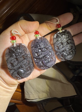 天然黑曜石龙牌吊坠项链男女款本命年生肖龙牌挂件饰品礼物