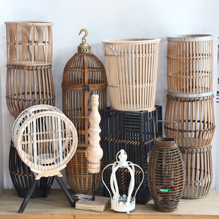 孤品集合--美式乡村风复古工艺手工藤编竹编壁挂灯笼烛台风灯灯罩