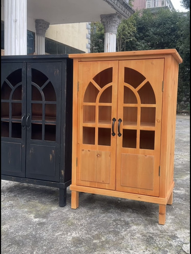 特价！外贸原单实木复古家具仿古柜子书柜餐边柜双门拱形雕花柜