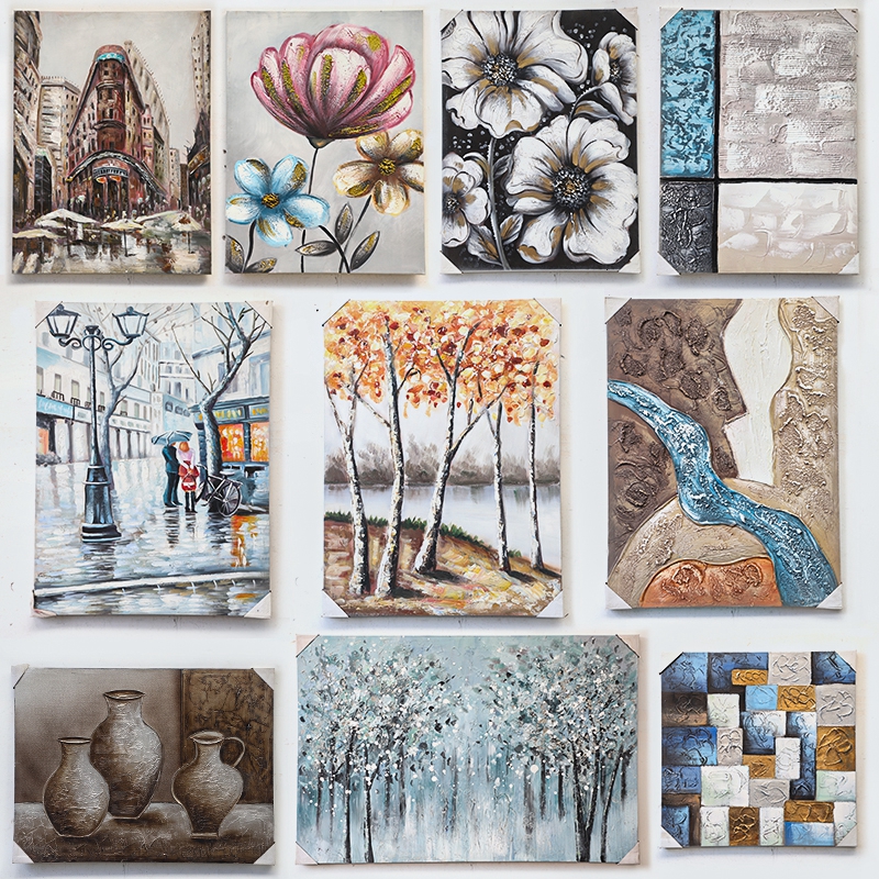 孤品外贸展会样品艺术油画绝美花卉风景人物抽象装饰画特价处理图片