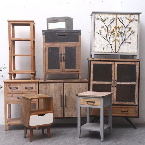 外贸展会样品瑕疵特价 美式仿古做旧工艺雕花家具装饰柜边柜孤品