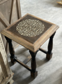 质感超好复古做旧实木雕花西洋古董风小方桌凳子边几多用
