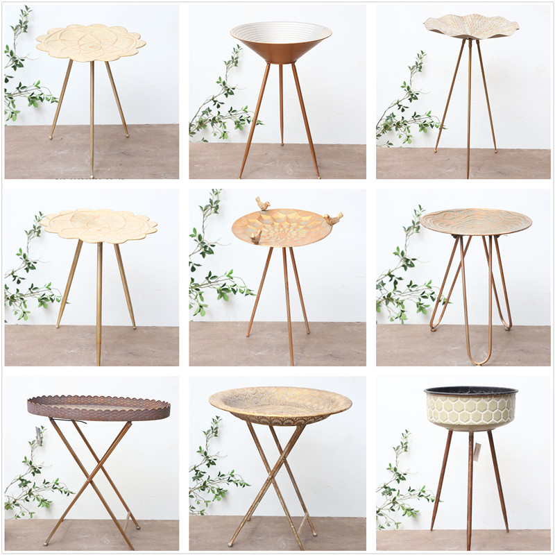 孤品集合--设计师款摩洛哥风格复古仿铜铁艺雕花花几花盆烛台边几