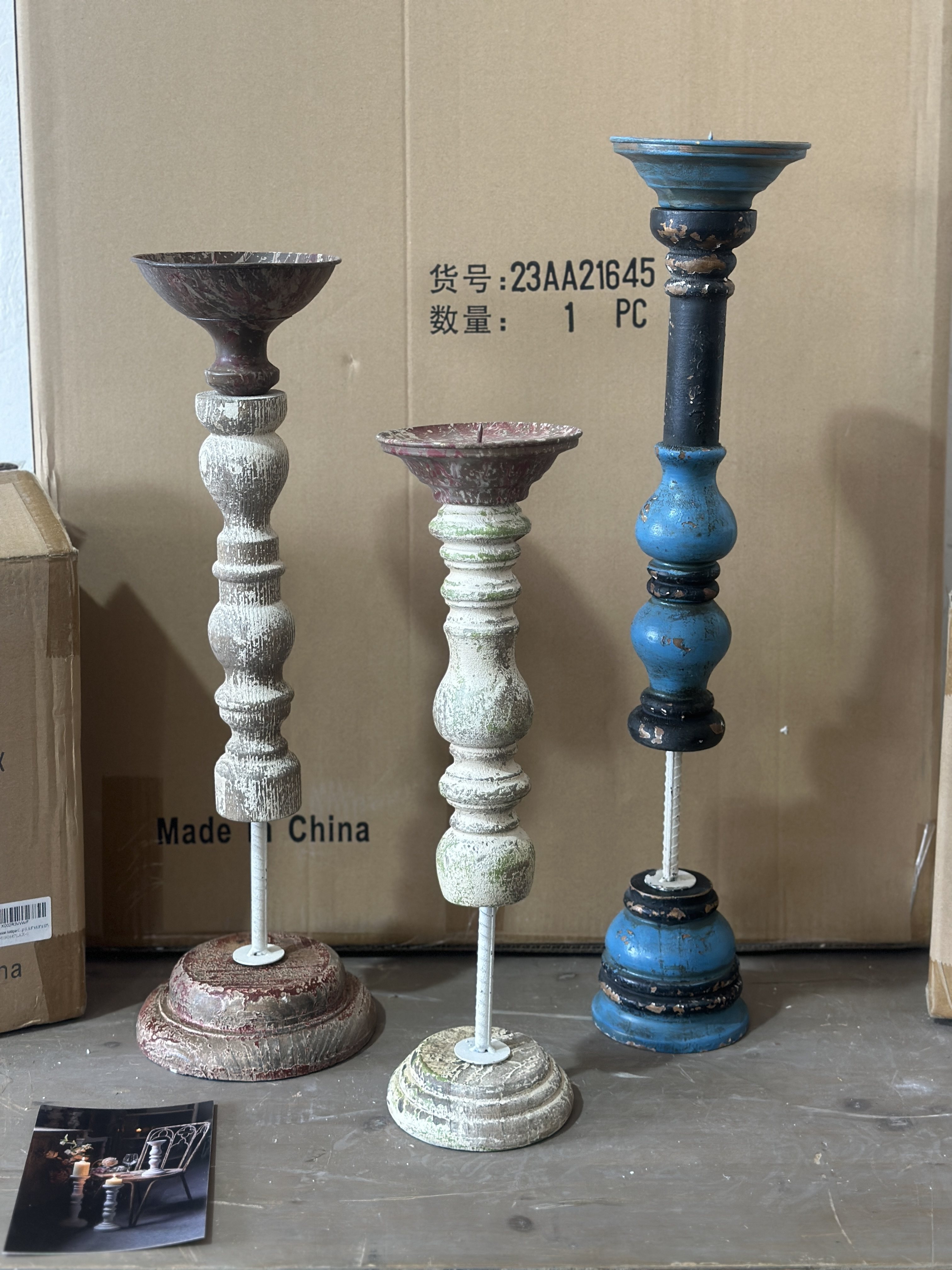 超特价买一发三，外贸出口订单绝美法式复古做旧工艺实木雕花烛台