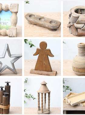 孤品大集合--外贸复古家居庭院装饰品铁艺实木做旧杂货摆件工艺品