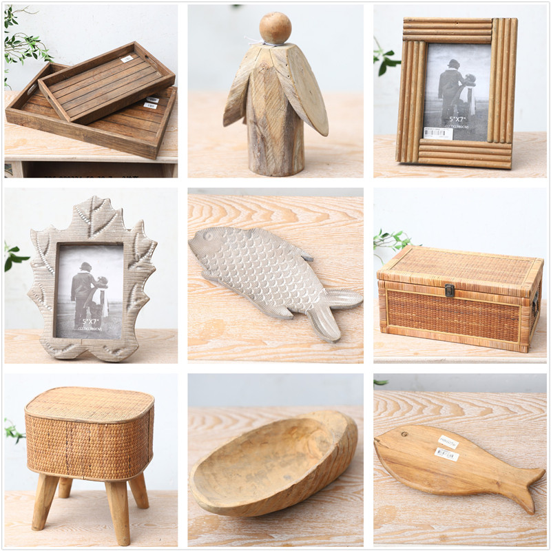 美式乡村风复古家居庭院装饰品铁艺实木做旧杂货摆件工艺品孤品