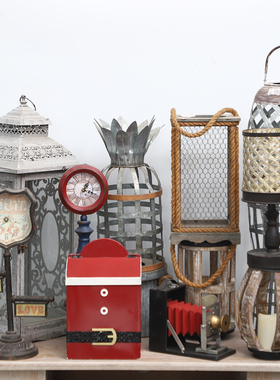 外贸孤品法式复古乡村风家居庭院花园装饰品室内外木质铁艺工艺品