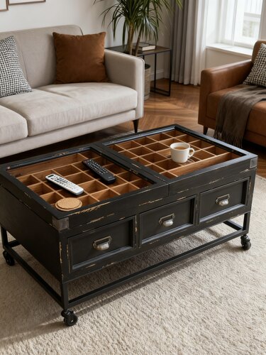 特价！超酷创意中古风实木复古双面六抽屉多格藏宝柜咖啡桌茶几