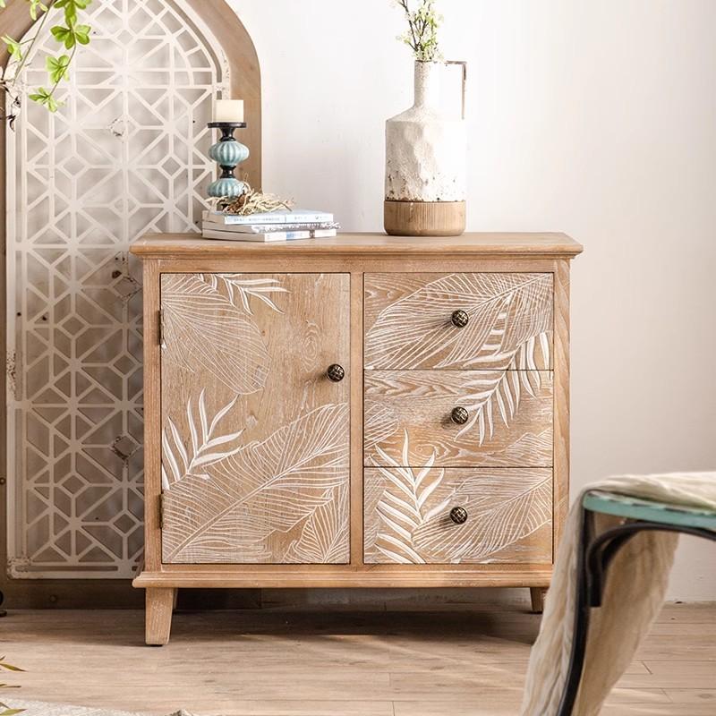 法式实木床头柜客厅靠墙复古斗柜原木色雕花家用小户型玄关柜入户