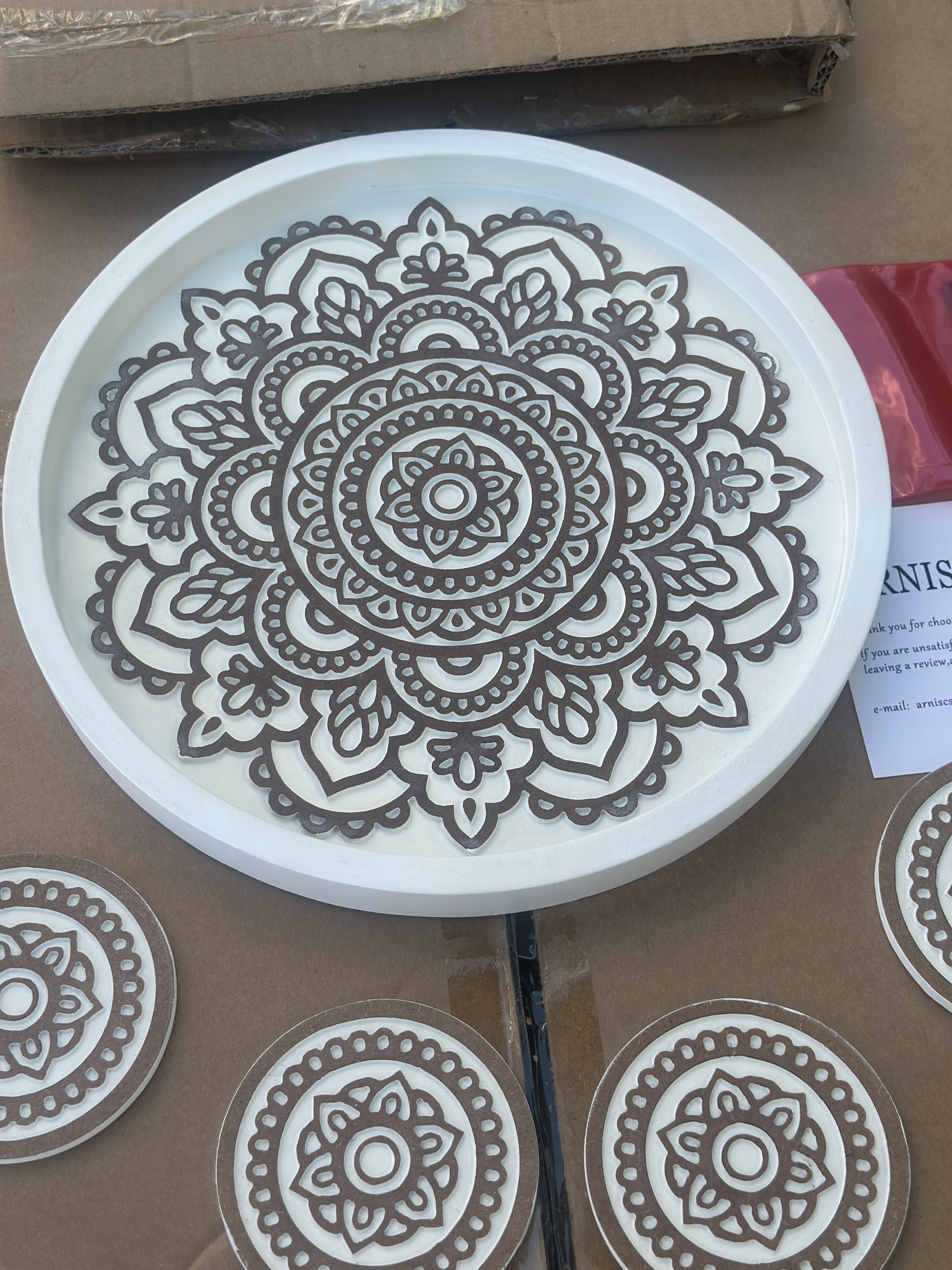 一套5件特价 出口欧洲外贸原单法式复古雕花立体木雕托盘杯垫茶盘