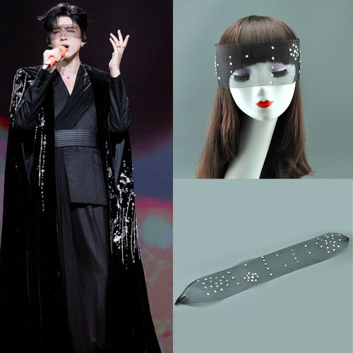 刘宇宁同款发饰复古遮眼面纱头饰影楼拍照水钻珍珠结婚礼服配饰品