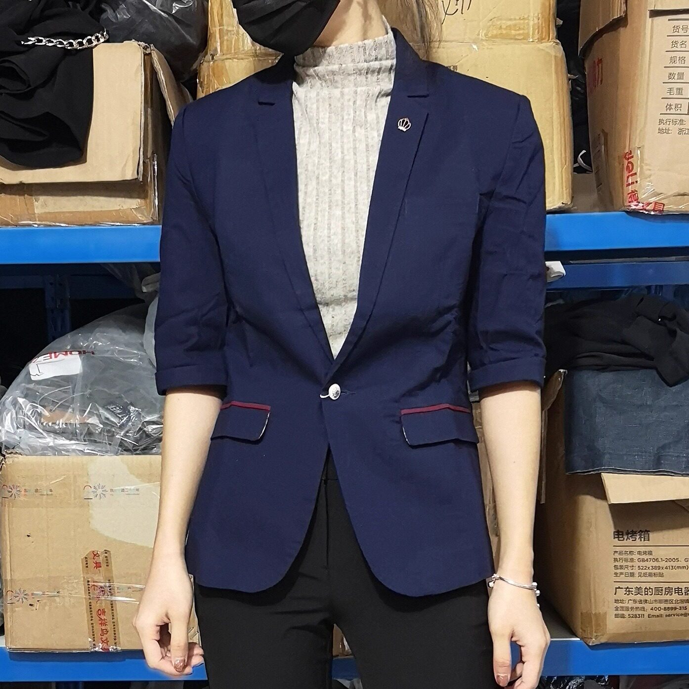 半袖西装仿亚麻中袖女西装全新单上衣休闲西服女士单西短外套职业