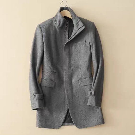 羊毛西装修身英伦风男士长款毛呢大衣外套立领商务显修长贝克汉姆