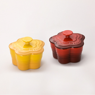 法国酷彩LE CREUSET炻瓷有盖花形碗烘培烤罐甜品辅食炖盅汤碗