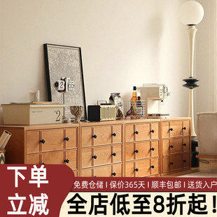 北欧实木落地储物柜樱桃木电视柜客厅收纳柜沙发边柜多功能三斗柜